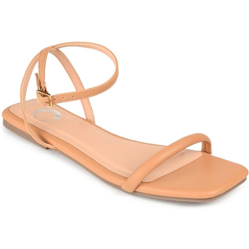 Journee Collection Womens Veena Tan Flat Casual Ankle Strap Shoes NWT